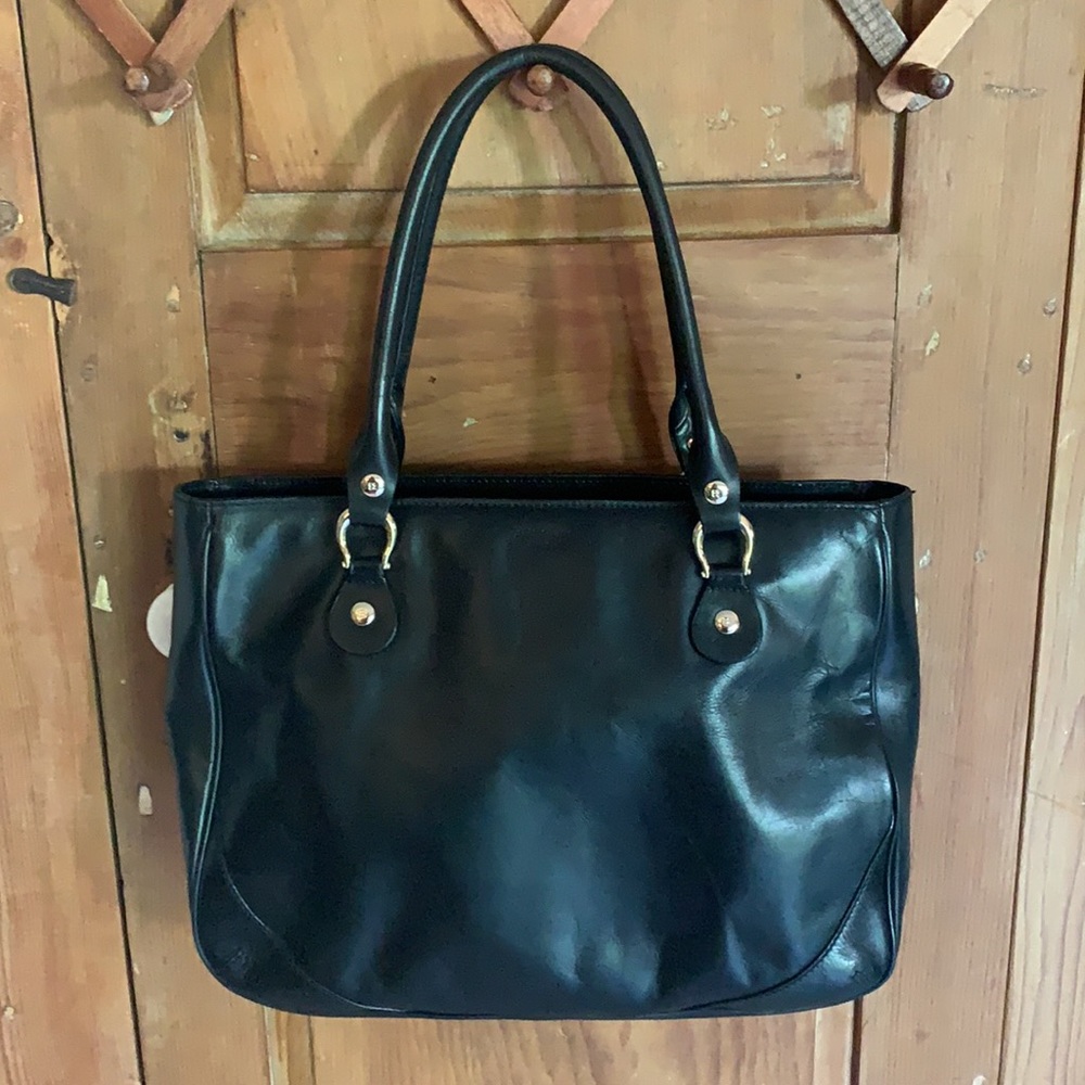 Classic Black Leather Tote Bag - Women's Shoulder Bag